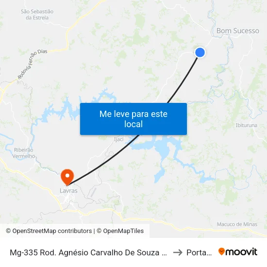 Mg-335 Rod. Agnésio Carvalho De Souza Km 57,0 Norte to Portaria 2 map