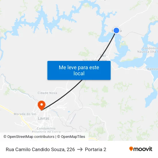 Rua Camilo Candido Souza, 226 to Portaria 2 map