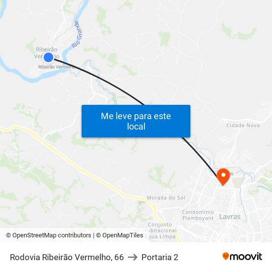 Rodovia Ribeirão Vermelho, 66 to Portaria 2 map