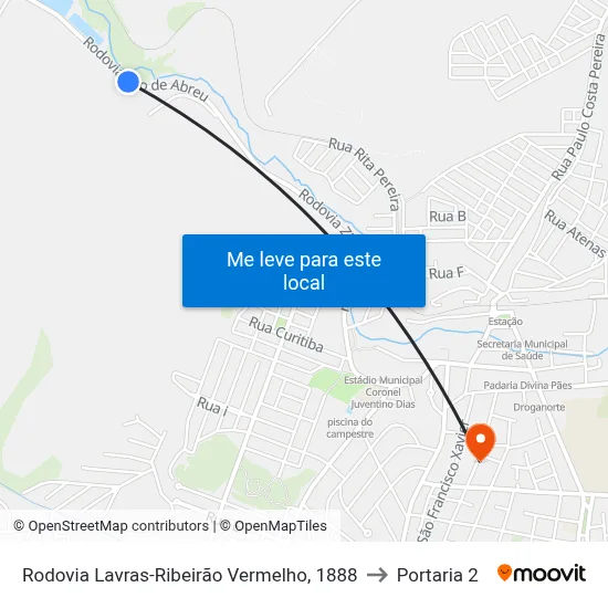 Rodovia Lavras-Ribeirão Vermelho, 1888 to Portaria 2 map