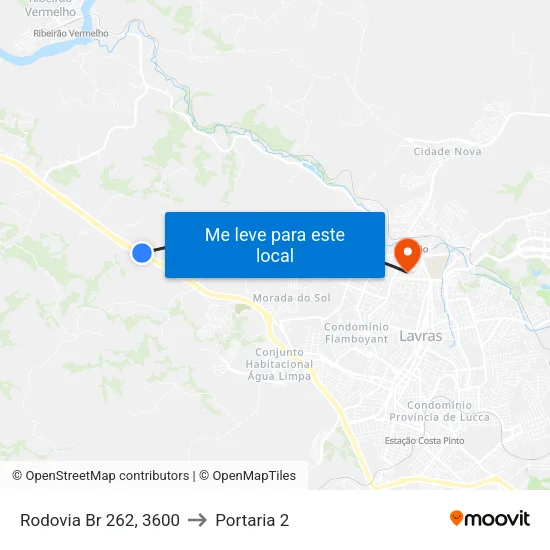Rodovia Br 262, 3600 to Portaria 2 map
