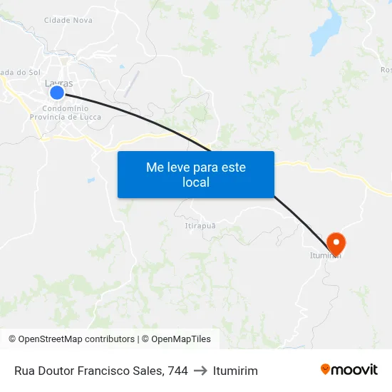 Rua Doutor Francisco Sales, 744 to Itumirim map