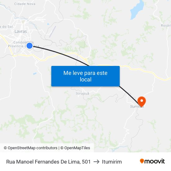 Rua Manoel Fernandes De Lima, 501 to Itumirim map