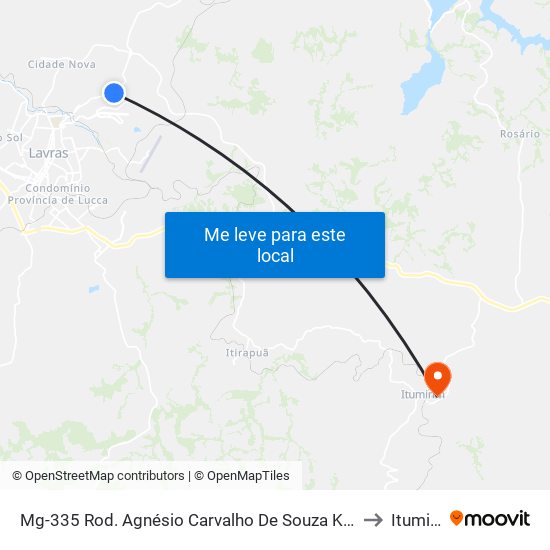 Mg-335 Rod. Agnésio Carvalho De Souza Km 86,0 Norte to Itumirim map