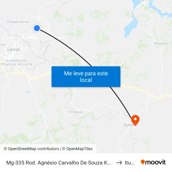 Mg-335 Rod. Agnésio Carvalho De Souza Km 85,5 Norte | Lavrinhas to Itumirim map