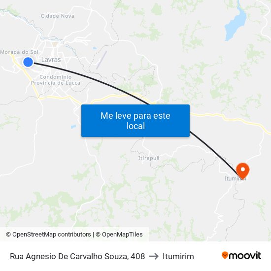 Rua Agnesio De Carvalho Souza, 408 to Itumirim map