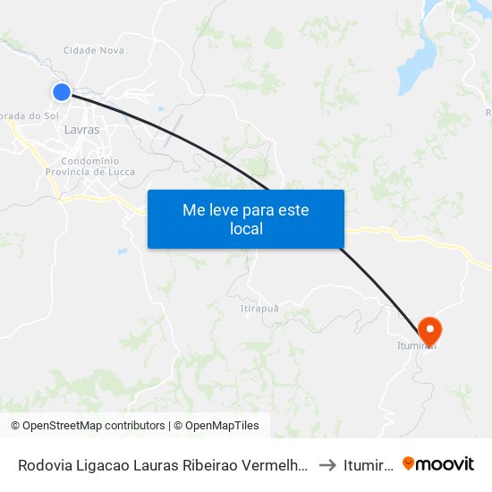 Rodovia Ligacao Lauras Ribeirao Vermelho, 265 to Itumirim map