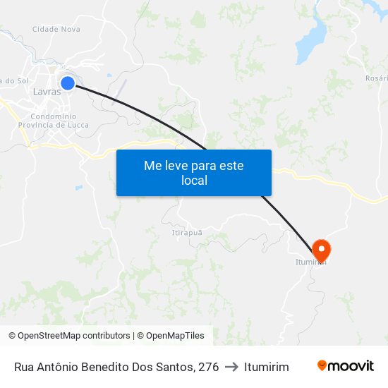 Rua Antônio Benedito Dos Santos, 276 to Itumirim map