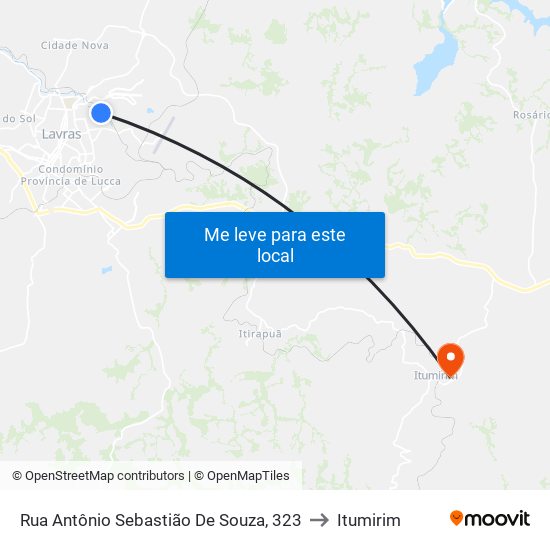 Rua Antônio Sebastião De Souza, 323 to Itumirim map