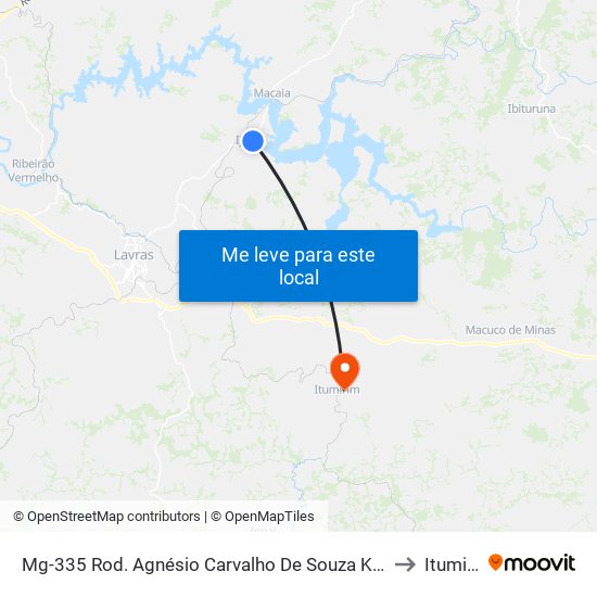 Mg-335 Rod. Agnésio Carvalho De Souza Km 76,9 Norte to Itumirim map