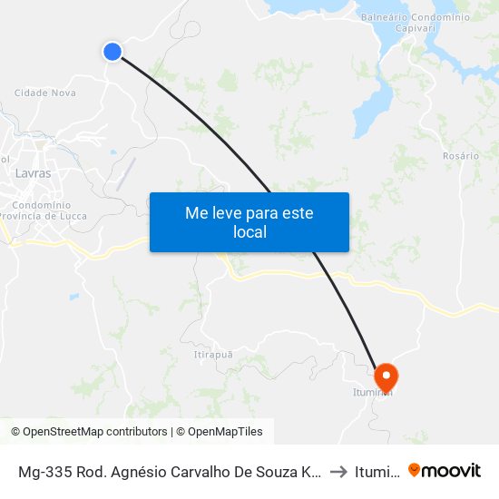 Mg-335 Rod. Agnésio Carvalho De Souza Km 83,0 Norte to Itumirim map