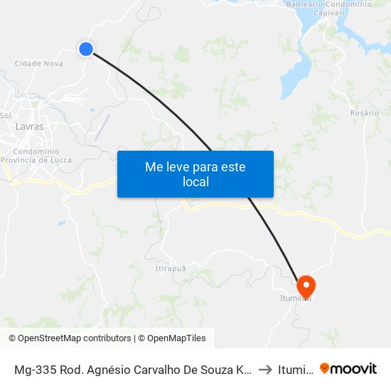 Mg-335 Rod. Agnésio Carvalho De Souza Km 83,9 Norte to Itumirim map