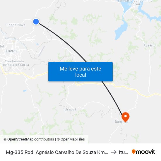 Mg-335 Rod. Agnésio Carvalho De Souza Km 84,3 Norte | Trevo Anel Rodov. Lavras to Itumirim map