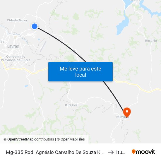 Mg-335 Rod. Agnésio Carvalho De Souza Km 85,5 Sul | Lavrinhas to Itumirim map