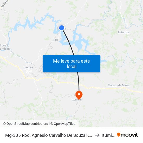 Mg-335 Rod. Agnésio Carvalho De Souza Km 72,7 Norte to Itumirim map