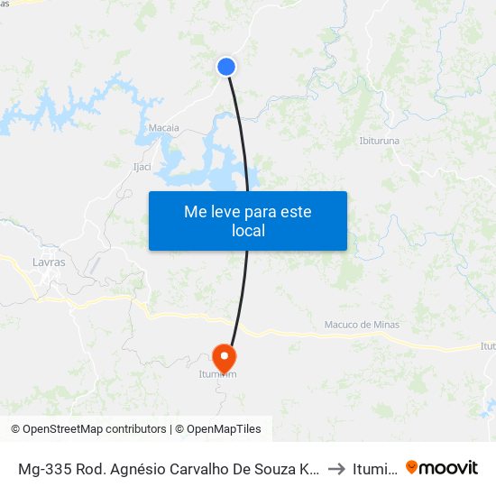 Mg-335 Rod. Agnésio Carvalho De Souza Km 65,5 Norte to Itumirim map