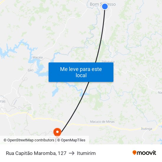 Rua Capitão Maromba, 127 to Itumirim map