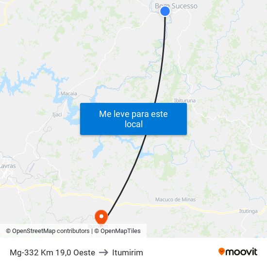 Mg-332 Km 19,0 Oeste to Itumirim map