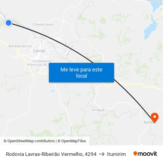 Rodovia Lavras-Ribeirão Vermelho, 4294 to Itumirim map