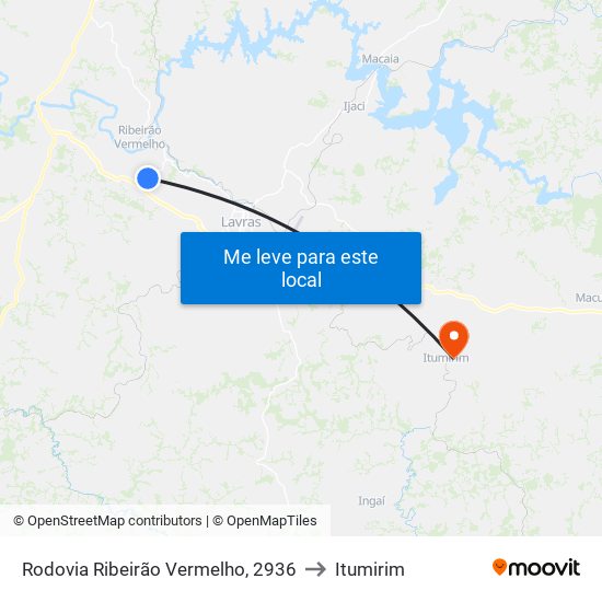 Rodovia Ribeirão Vermelho, 2936 to Itumirim map