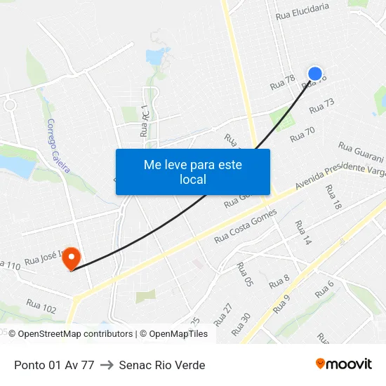 Ponto 01 Av 77 to Senac Rio Verde map