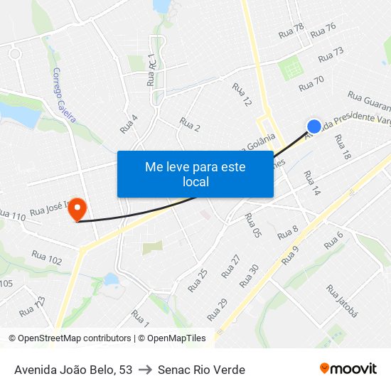Avenida João Belo, 53 to Senac Rio Verde map