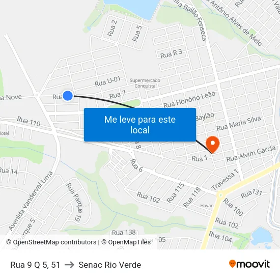 Rua 9 Q 5, 51 to Senac Rio Verde map