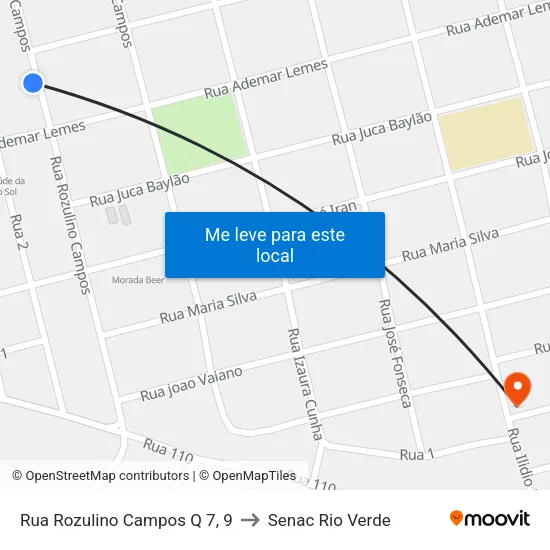 Rua Rozulino Campos Q 7, 9 to Senac Rio Verde map