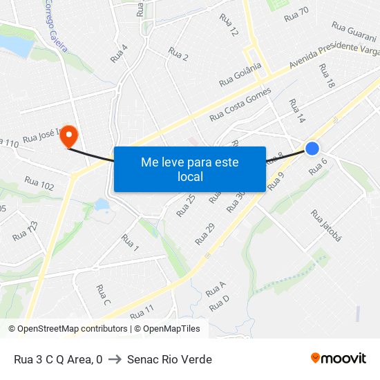 Rua 3 C Q Area, 0 to Senac Rio Verde map