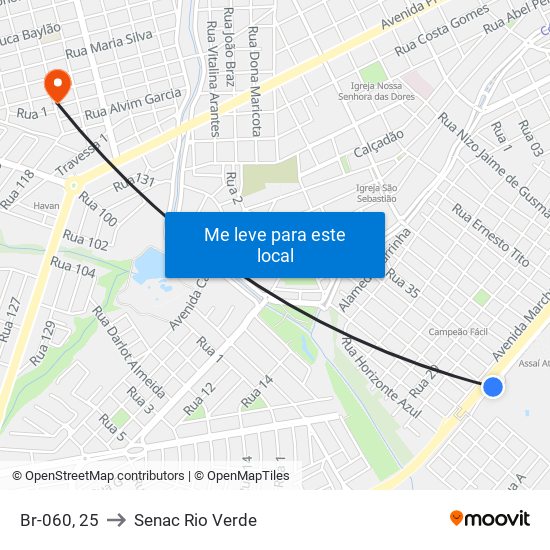 Br-060, 25 to Senac Rio Verde map