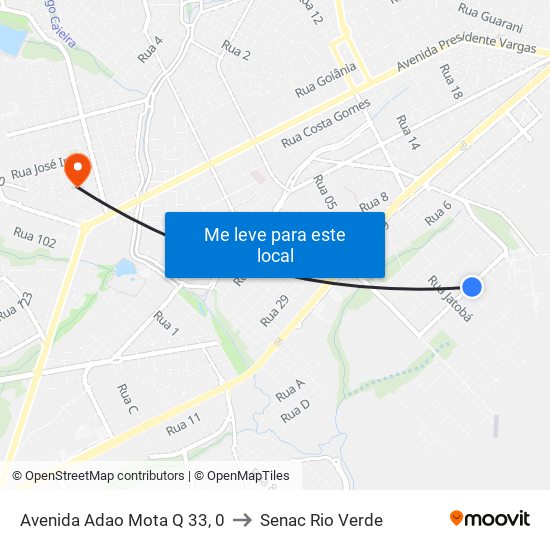 Avenida Adao Mota Q 33, 0 to Senac Rio Verde map