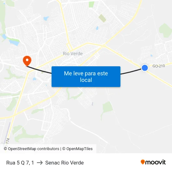 Rua 5 Q 7, 1 to Senac Rio Verde map