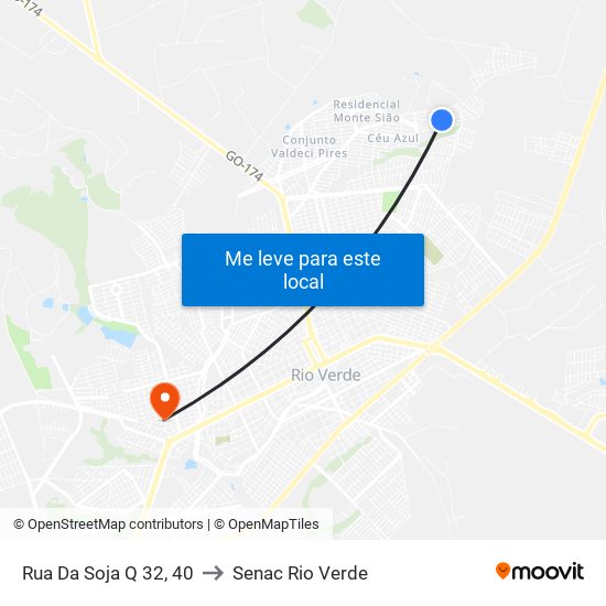 Rua Da Soja Q 32, 40 to Senac Rio Verde map