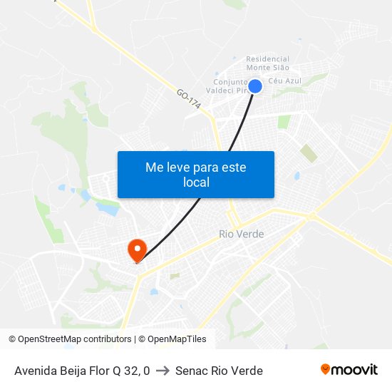 Avenida Beija Flor Q 32, 0 to Senac Rio Verde map