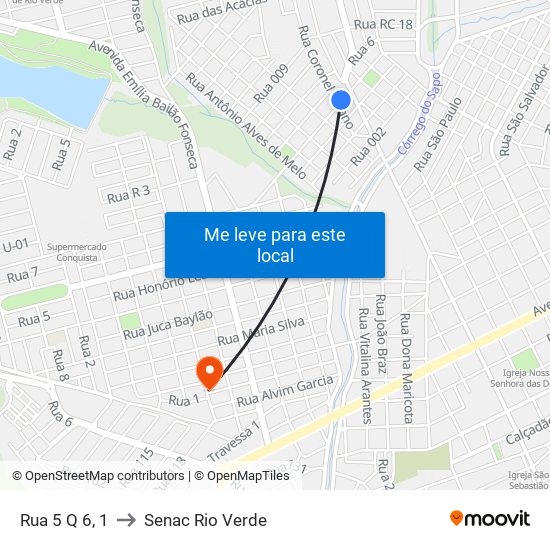 Rua 5 Q 6, 1 to Senac Rio Verde map