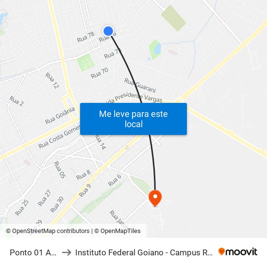 Ponto 01 Av 77 to Instituto Federal Goiano - Campus Rio Verde map