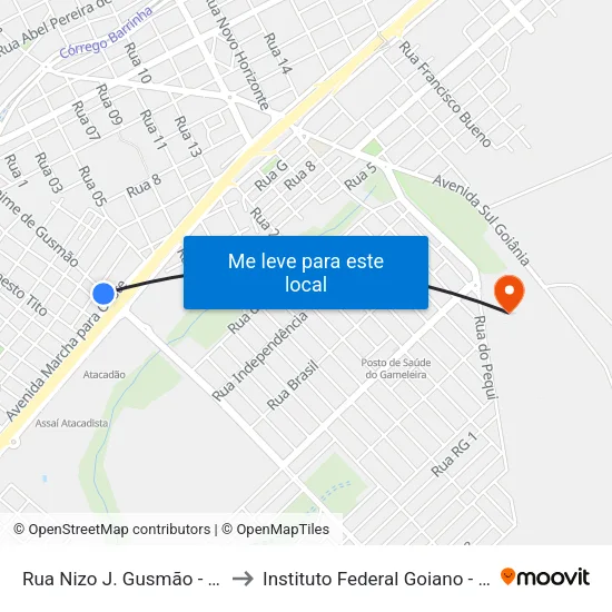 Rua Nizo J. Gusmão - Concessionárias to Instituto Federal Goiano - Campus Rio Verde map