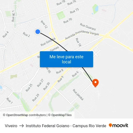 Viveiro to Instituto Federal Goiano - Campus Rio Verde map