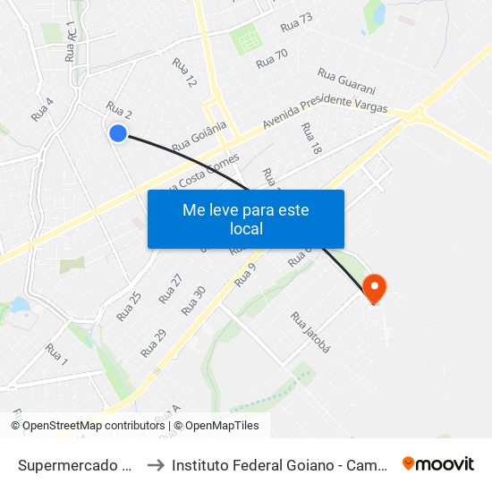 Supermercado Dinamite to Instituto Federal Goiano - Campus Rio Verde map