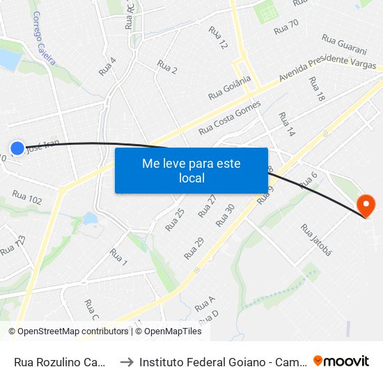 Rua Rozulino Campos, 210 to Instituto Federal Goiano - Campus Rio Verde map