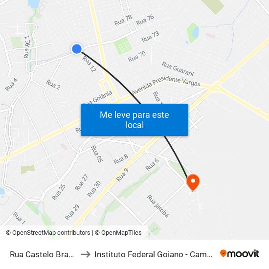 Rua Castelo Branco, 174 to Instituto Federal Goiano - Campus Rio Verde map