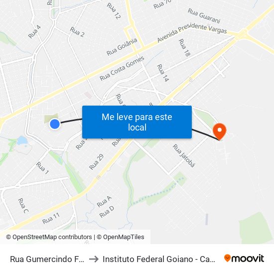 Rua Gumercindo Ferreira, 44 to Instituto Federal Goiano - Campus Rio Verde map