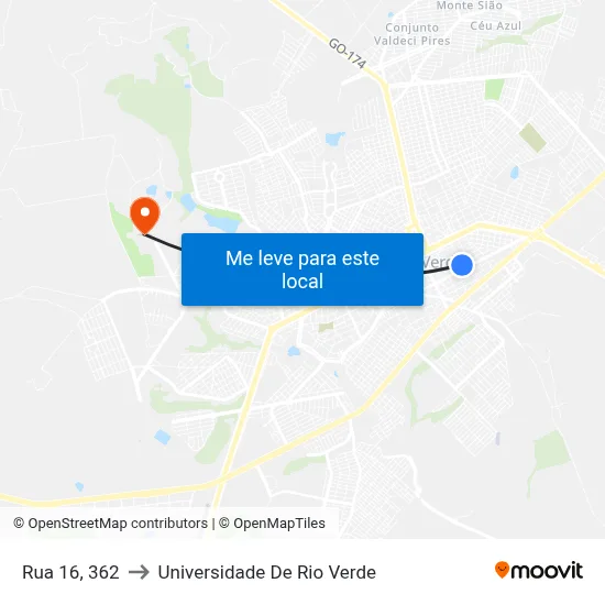 Rua 16, 362 to Universidade De Rio Verde map