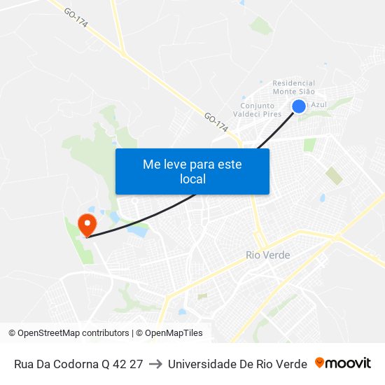 Rua Da Codorna Q 42 27 to Universidade De Rio Verde map