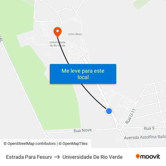 Estrada Para Fesurv to Universidade De Rio Verde map