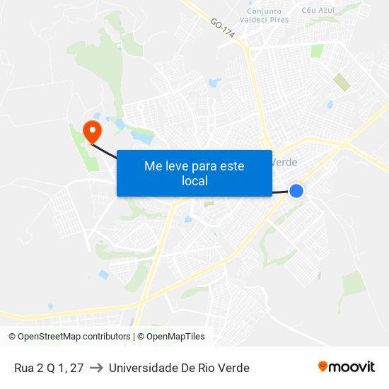 Rua 2 Q 1, 27 to Universidade De Rio Verde map