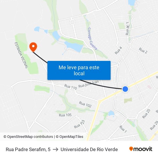 Rua Padre Serafim, 5 to Universidade De Rio Verde map