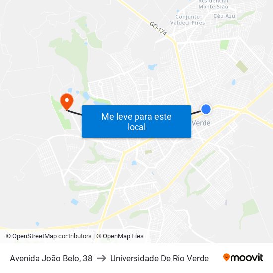 Avenida João Belo, 38 to Universidade De Rio Verde map