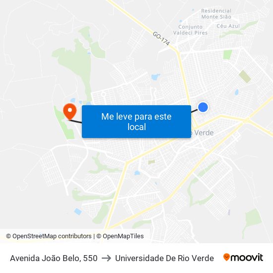 Avenida João Belo, 550 to Universidade De Rio Verde map
