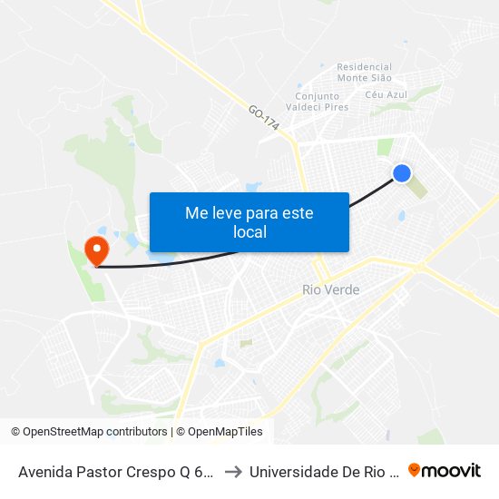 Avenida Pastor Crespo Q 61, 1045 to Universidade De Rio Verde map